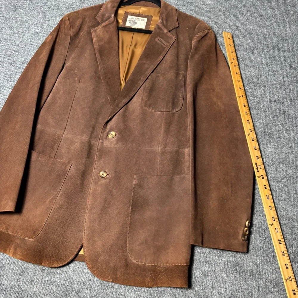 Vintage Silton Mens 40 Brown Suede Leather Western Blazer Jacket Sport Coat - Picture 10 of 16